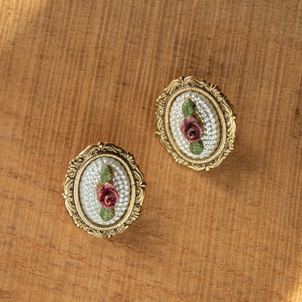 Vintage Faux Rose Cameo Earrings