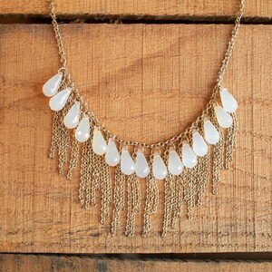 Cloudy Teardrop & Gold Chain Waterfall Necklace