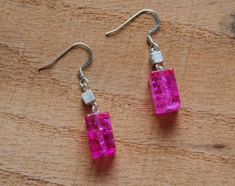 Crackled Pink Glass Earrings