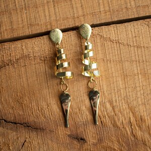 Abstract Gold Spiral Dangling Earrings