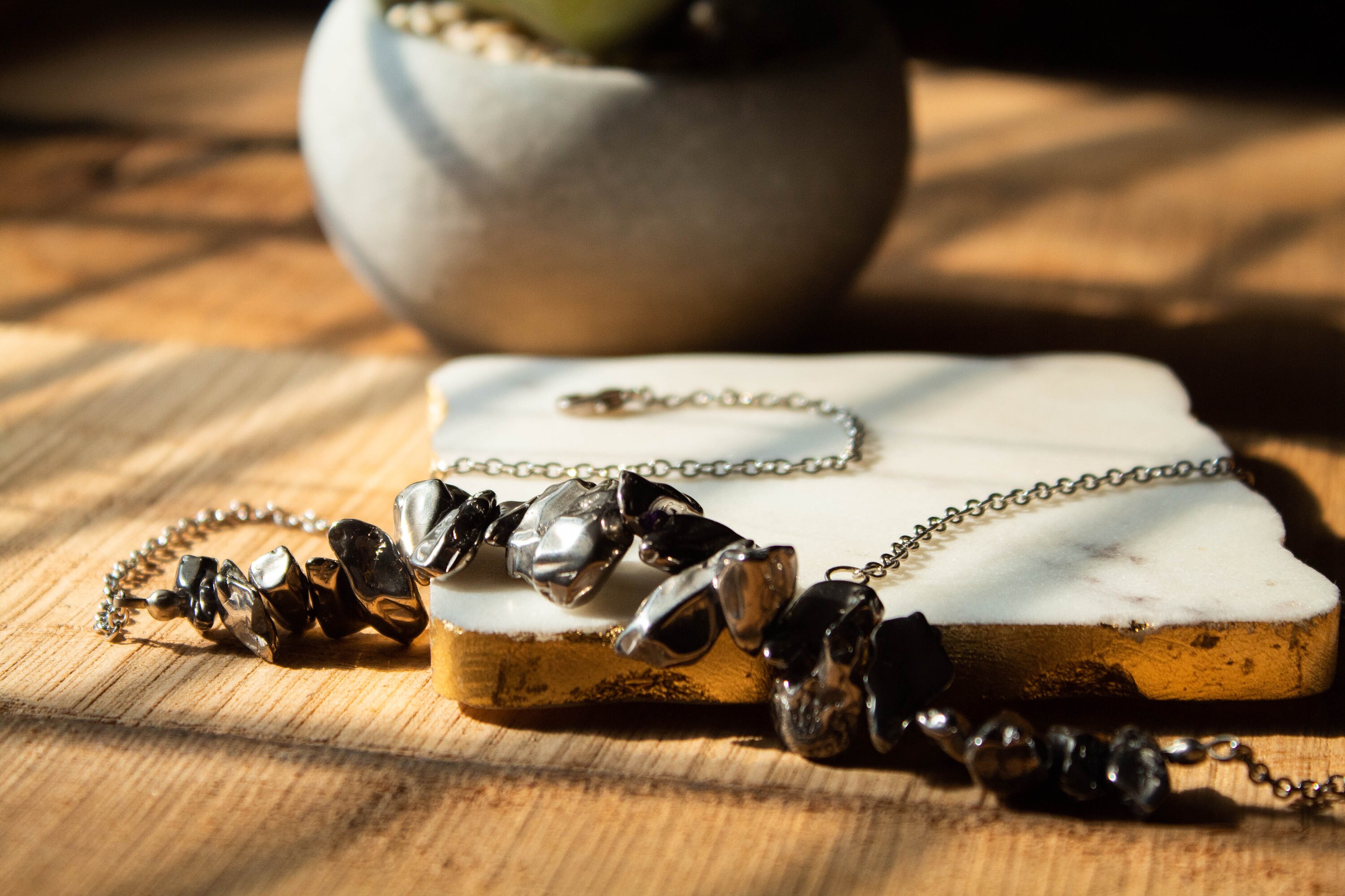 Silver Nugget Metallic Necklace Etsy