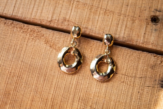 Vintage Textured Gold Double Drop Earrings - image 1