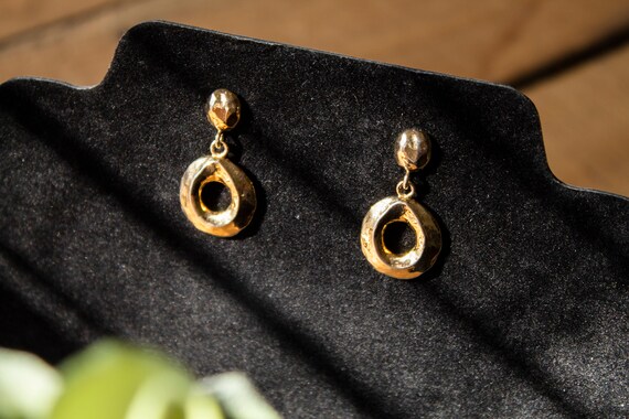 Vintage Textured Gold Double Drop Earrings - image 4