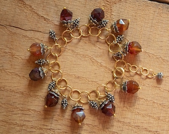 Carnelian-Agate Acorn Charm Bracelet