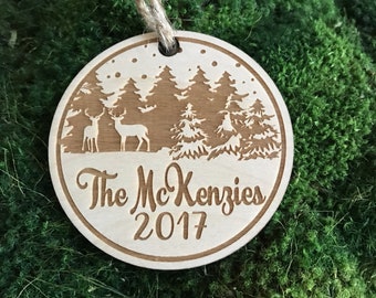 Deer in Tree personalized engraved Wood ornament,holiday , Christmas ornament, custom ornament , personalized ornament , Christmas gift