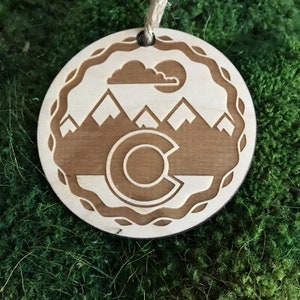 CO Snowcaps wood holiday Christmas ornament , snow , Colorado , CO , Pikes Peak , Rocky Mountains , Colorado pride , local , custom ornament