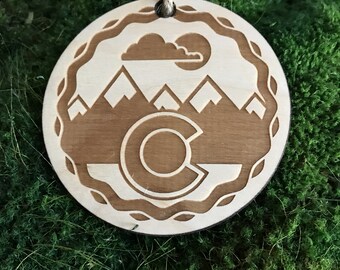 CO Snowcaps wood holiday Christmas ornament , snow , Colorado , CO , Pikes Peak , Rocky Mountains , Colorado pride , local , custom ornament