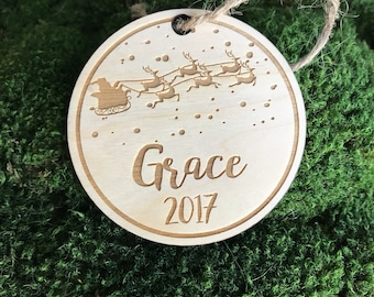 Santa flying personalized engraved Wood ornament,holiday , Christmas ornament, custom ornament , personalized ornament , Christmas gift