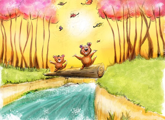 Bears In Forest Woodland Animals Adventure Fairytale Baby Etsy