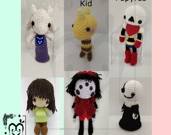 Set of 4+ Undertale Amigurumi, Frisk, Alphys, Monster Kid, Undertale, Sans, Undyne, Napstablook, Papyrus, Made to Order