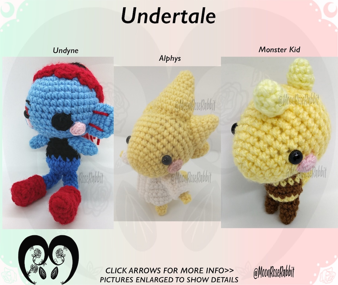 Set of 4 Undertale Amigurumi Frisk Alphys Monster Kid Undertale Sans Undyne Napstablook Papyrus Made to Order Etsy UK