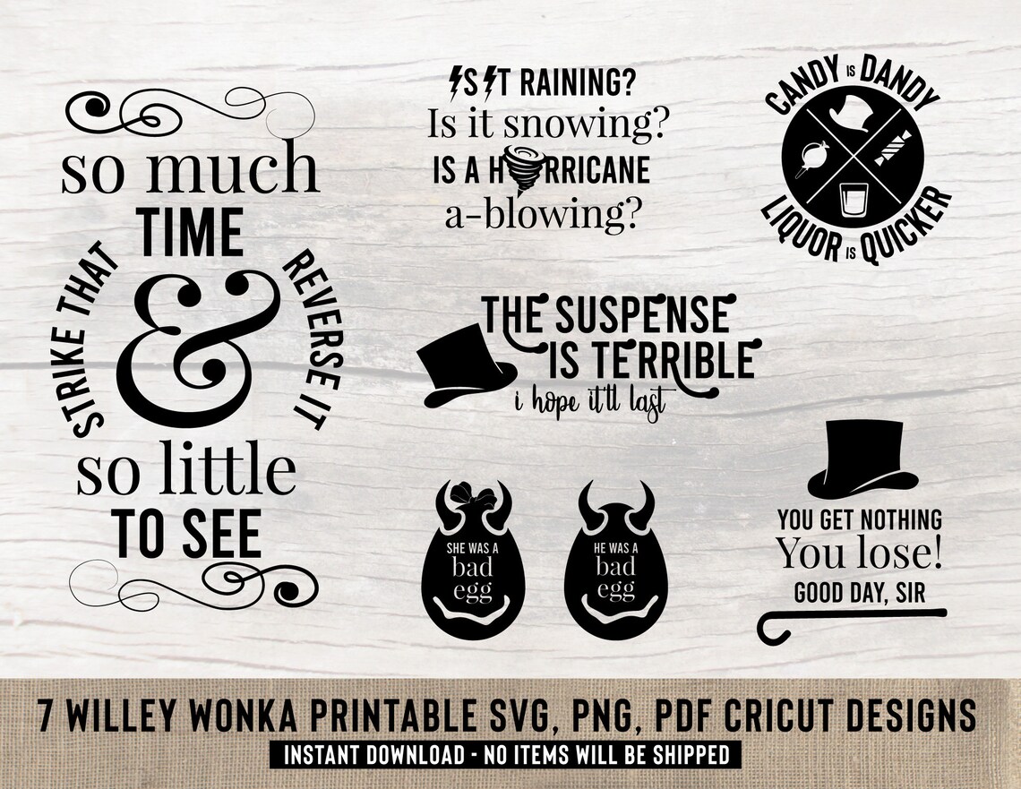 Willy Wonka SVG cut files for Cricut Glowforge & DIY crafts | Etsy