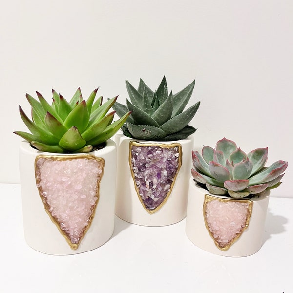 Medium Crystal Geode Planter for Succulents/Cacti/Air Plants or Soy Wax Candle - Gold edge, multiple colours (select at checkout)