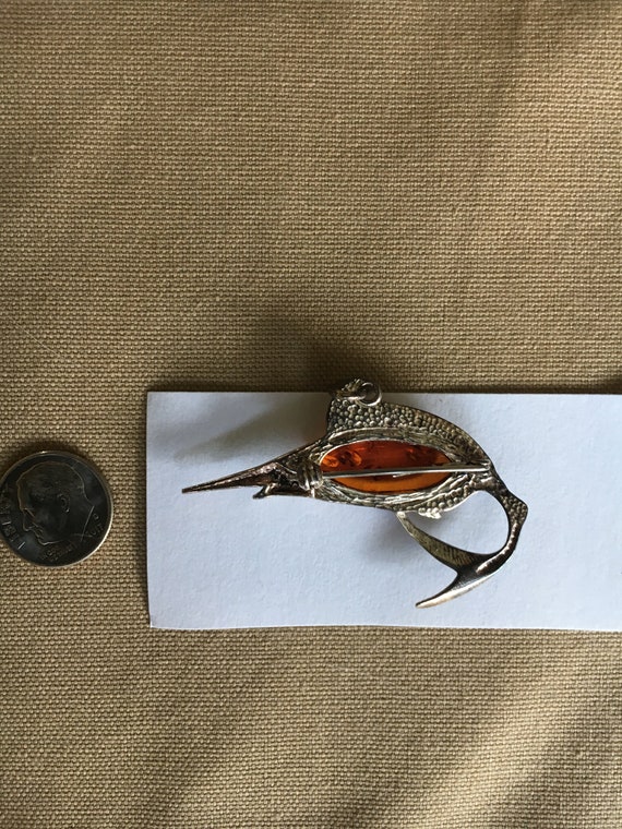 Sterling Silver Pin/Pendant Marlin with Amber Body - image 2