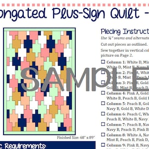 Quilt Pattern Instant PDF Download - Elongated Plus-Sign - Twin