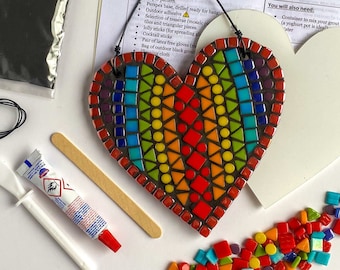 Outdoor Mosaic Craft Kit, Rainbow, Heart, Mosaic Supplies, Garden Ornament, Pride, Learn To Mosaic, Wedding, Anniversary, Garden Art,