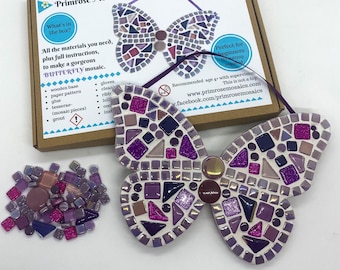 Mosaic Craft Kit, Pink  Purple Butterfly, Gift For Kids / Adults, Make Your Own, Learn To Mosaic, Personalised With Name, Creative Gift