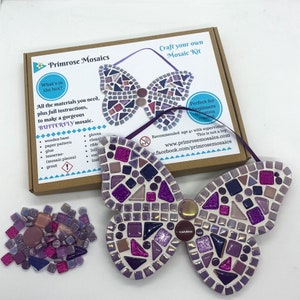 Mosaic Craft Kit, Pink  Purple Butterfly, Gift For Kids / Adults, Make Your Own, Learn To Mosaic, Personalised With Name, Creative Gift