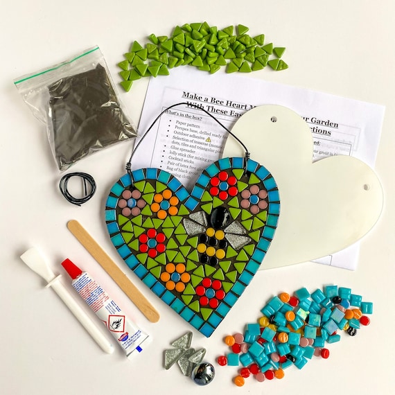 Outdoor Mosaic Craft Kit For Beginners, Garden Decoration Ornament, Bee, Heart, Learn To Mosaic, Garden Gift, Housewarming, Craft Project