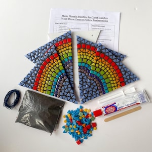 Outdoor Garden Bunting, Mosaic Craft Kit, Learn To Mosaic, CreativeGift , Rainbow,  LGBT+, Family Craft Project, 4 flags, Housewarming