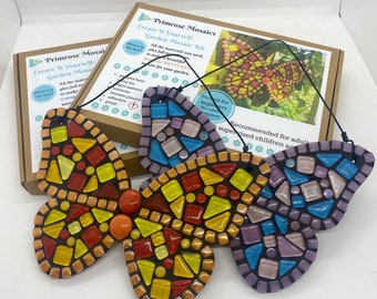 2 Outdoor Garden Mosaic Kits, Garden Art Decoration Ornament, Make Your Own Butterfly x 2 Bundle, Learn How To Mosaic, Garden Gift