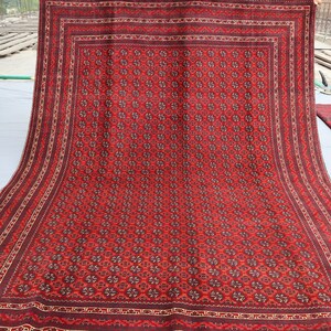 7x10 Turkmen Tegap Tribal Rug - Red Afghan Hand Knotted Wool Rug - Traditional Old Bokhara Style Semi Antique rug - Living Room, Bedroom Rug