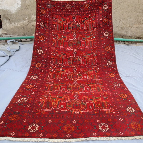 Antique Turkmen Rug 3'4x6'4 ft One of kind Vintage Tribal Bukhara Rug, Afghan Handmade veg dyes Wool Area Rug, Oriental Red Rug, Bedroom Rug