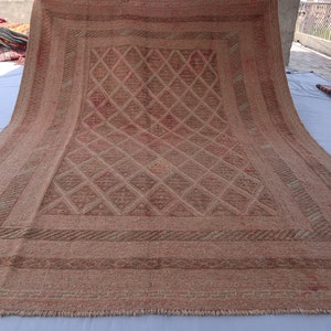 7x9 ft Terracotta Vintage Afghan Mashwani Rug, Handmade Wool Geometric Antique Area Rug - Bedroom Rug - Living Room Rug - Oriental Carpet