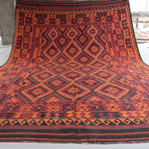 Antique Kilim Rug 8&#39;3x12&#39;8 ft Afghan Vintage Large Area Rug, Handmade Wool Rug, Turkmen Flatweave Rug, Authentic Geometric Rug, Bedroom Rug