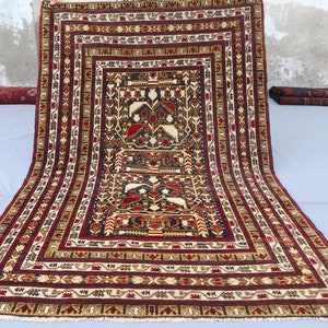 Collectors 3x4&#39;6 ft Antique Afghan Rug, Hand Knotted Low Pile Wool Area Rug, Turkmen Ali Khoja Tribal Rug, Oriental Vintage Rug, Bedroom Rug