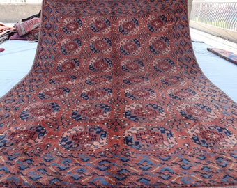 7x10 Antique Turkmen Ersari Rug, Terracotta Red Vintage Afghan Hand Knotted Wool rug, Tribal Vintage Bukhara Rug, Oriental Rug, Bedroom Rug