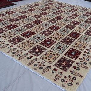 10x13 Beige Bakhtiari Rug, Large Afghan Hand Knotted Wool Rug, Sultani Turkmen Oushak Rug, Modern Oriental Rug, Living Room Rug, Bedroom Rug