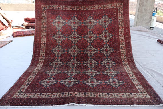 《 Vintage Rug 》トルクメンラグ　トライバル　アフガン　幾何学模様 vintage Rug】トルクメンラグ トライバル アフガン 幾何学模様 民族