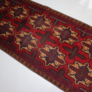 1970s Vintage Red Rug 2'7x6'1 ft Runner, Geometric Baluchi Rug, Afghan Handmade Soft Pile Wool Rug, Hallway Runner, Kitchen Rug, Office Rug