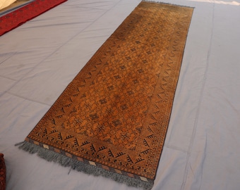 1960s Antique Rug 2'9x9'6 Turkmen Tribal Runner Rug, Terracotta Distressed Faded Rug, Vintage Afghan Oriental Rug, Hallway 10 ft Runner Rug