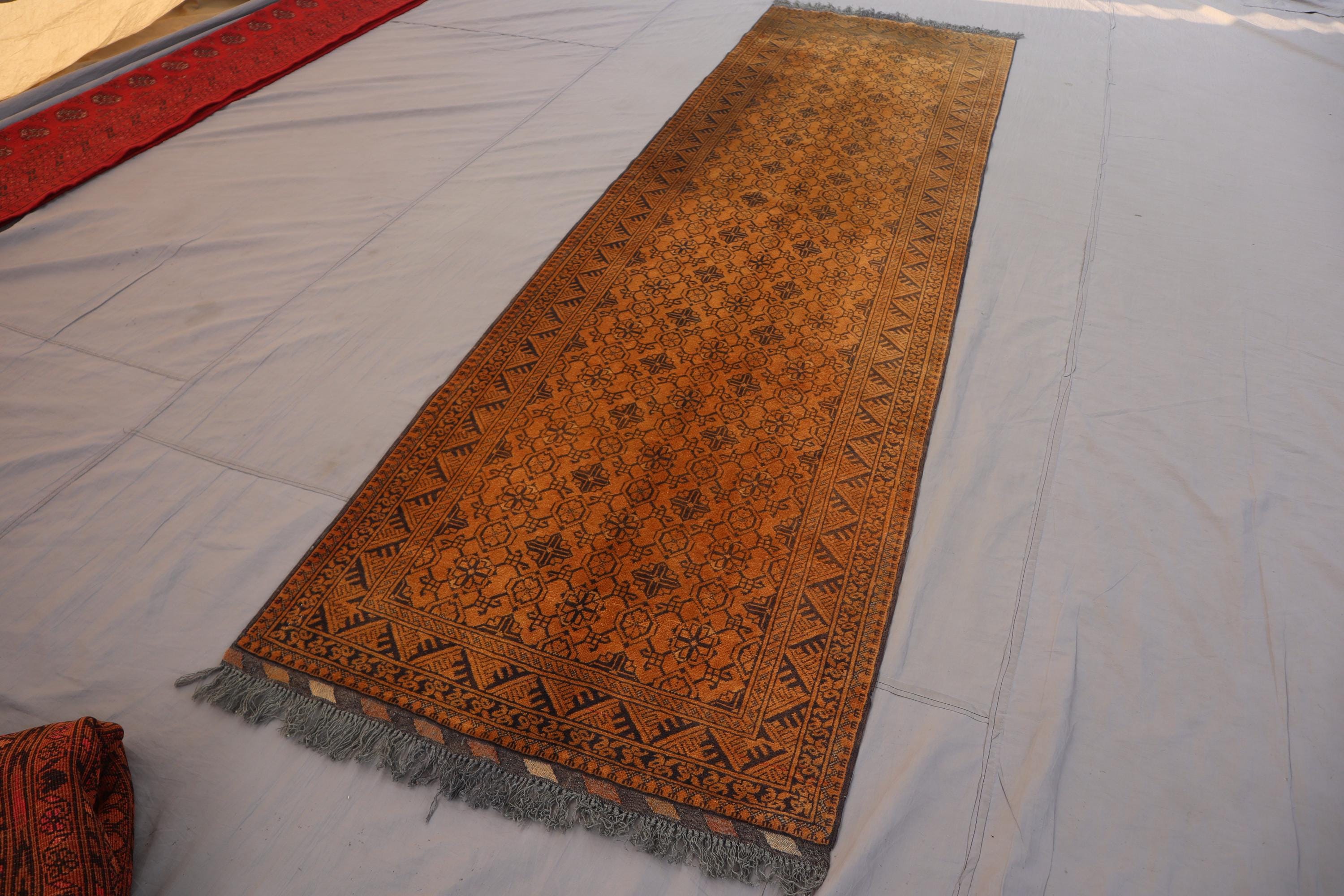 1960s Antique Rug 2'9x9'6 Turkmen Tribal Runner Rug, Terracotta