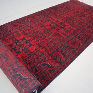 2&#39;8x10 ft Red Afghan Bukhara Runner Rug - Turkmen Handmade Wool Runner Rug - Oriental Rug - Khal Mohammadi Tribal Rug - Hallway runner Rug
