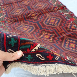 3&#39;4x6&#39;0 Geometric Vintage Handmade Afghan Rug | Hand-knotted Tribal Baluchi Turkmen Area Rug | Bedroom Living Room Rug | COLLECTOR&#39;s PIECE