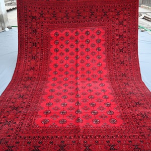 Collectors piece 6&#39;3x9&#39;5 ft Antique Turkmen Tribal Bukhara Rug, Red Afghan Handmade Wool Area Rug, Oriental Large Vintage Rug, Bedroom Rug