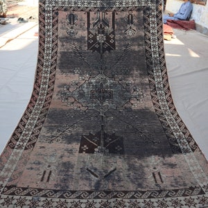 1900s Antique Rug 3&#39;9x6&#39;6 ft Vintage Muted Low Pile Wool Rug, Afghan Handmade Distressed Faded Turkish Rug, Caucasian Area Rug, Bedroom Rug