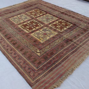 6x8 Antique Terracotta Kilim Rug, Handwoven Wool Flatweave Kilim Rug, Afghan Vintage faded Distressed Rug, Oriental Turkmen Rug, Bedroom Rug