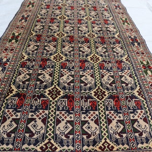 Beige Creamy 3&#39;1x6&#39;2 Ft Afghan Handmade Wool Rug, Turkmen Hand Knotted Top Quality Ala Bakhmal Oriental Rug Living Room Rug 3x6 Entryway Rug