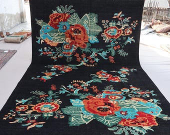 Black 7x10 Floral Rug, Afghan Modern Bidjar Rug, Handmade Rug, Natural veg dyes Wool Rug, Oriental Area Rug, Bedroom Rug, Dining Table Rug