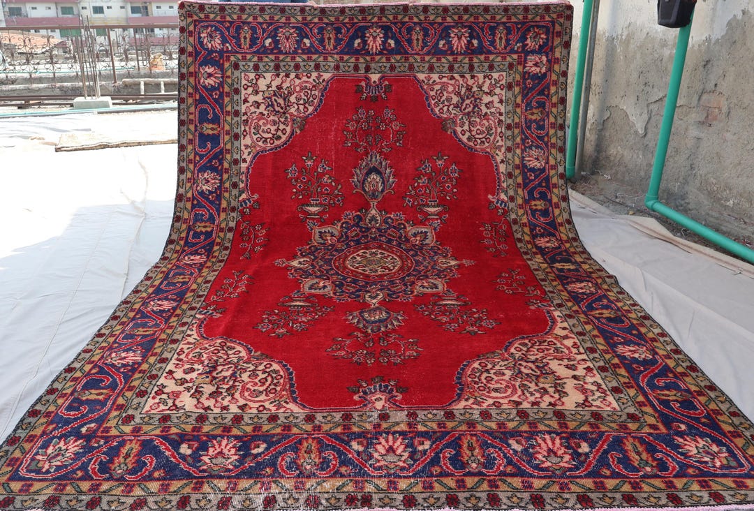 超ロング45×205 レッド　ハーフメダリオン　ランナー　トルコヴィンテージラグ 特大 コーラルレッド 288×160 宝石メダリオン トルコ