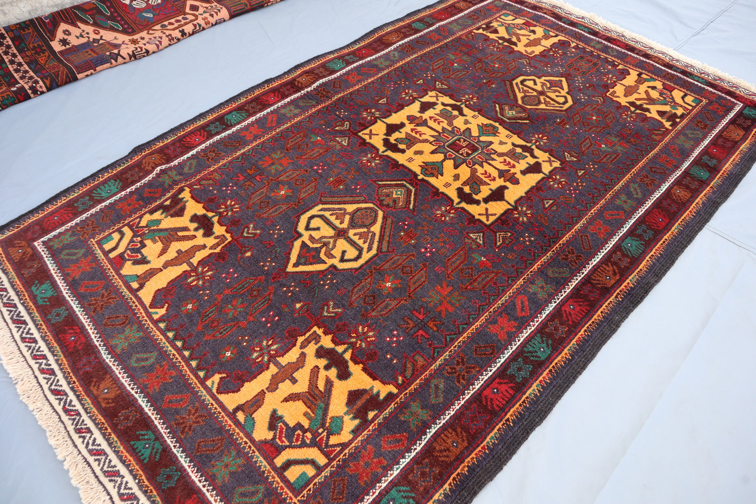 3'9x6'6 フィート 部族バルーチ ヴィンテージ ラグ - オレンジ