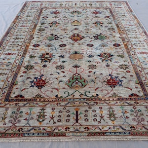 Natural Bidjar Rug 7x10 Taupe Beige Afghan hand knotted Wool Rug Oriental Area Rug, Floral Sultani Rug, Dining Table Carpet, Living Room Rug