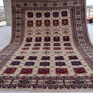 6x9 ft Handmade Vintage Rug, Beige Afghan Large Rug, Soft Pile Wool Area Rug, Oriental Antique Rug, Turkmen Tribal Baluchi Rug, Bedroom Rug