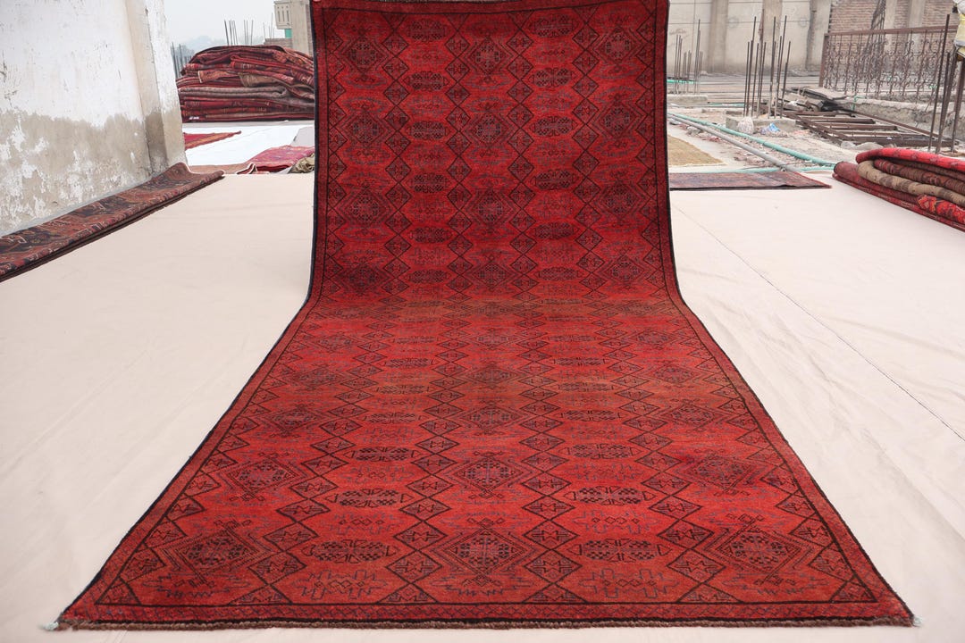 4x8'7 Antique Rug, Red Vintage Faded Rug, Afghan Hand Knotted Wool Rug ...