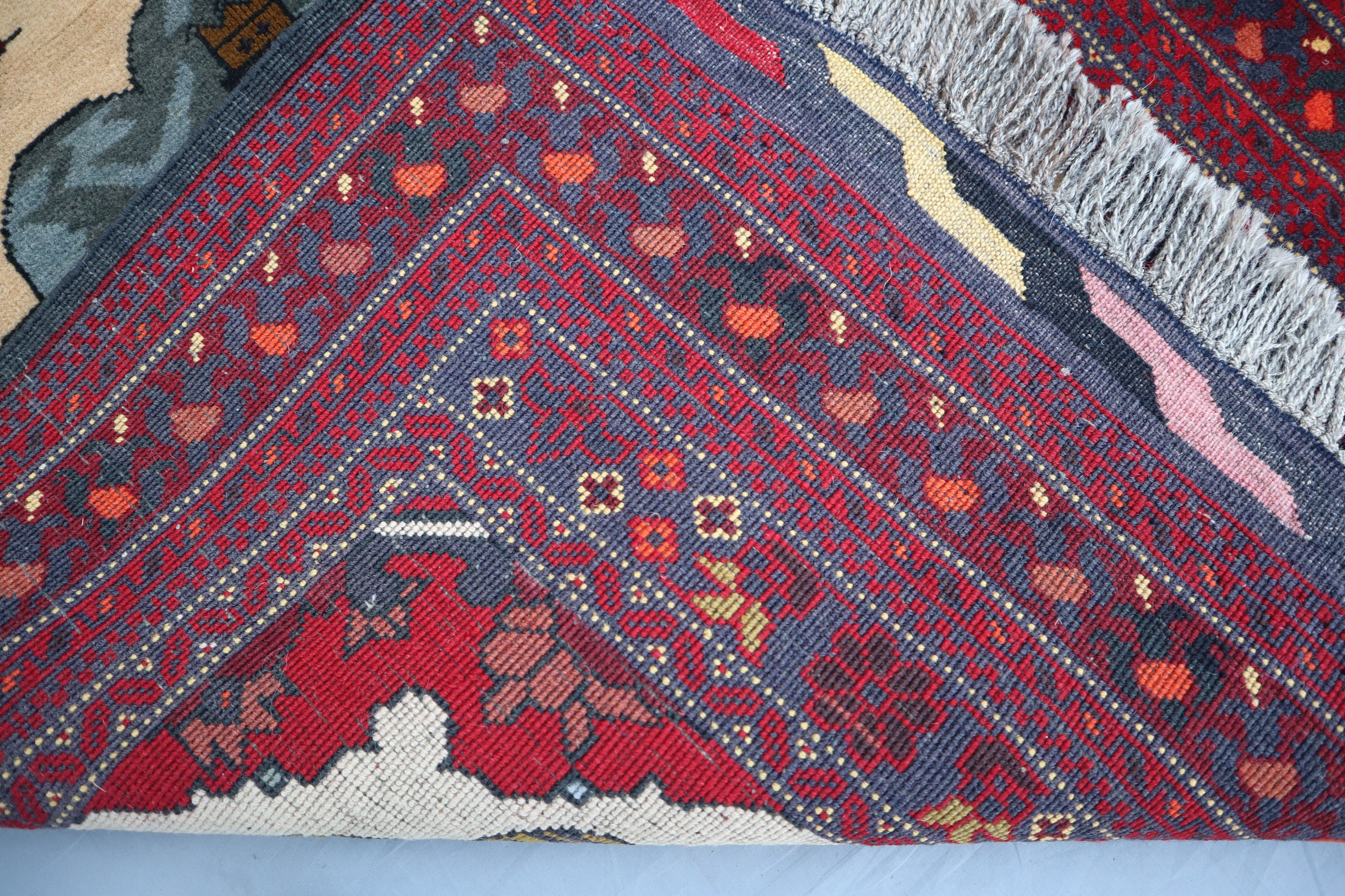 2'7x4'5 Ft Afghan Pictorial Vintage Baluchi Rug - Turkmen