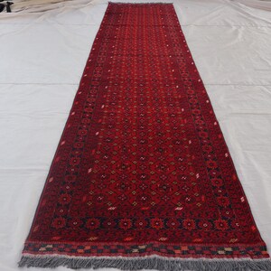 Antique Bokhara 3x13 Runner Rug, Afghan Handmade Wool Vintage Rug, Red Oriental Turkmen Tribal Bashiri Rug, Long Hallway Runner, Kitchen Rug